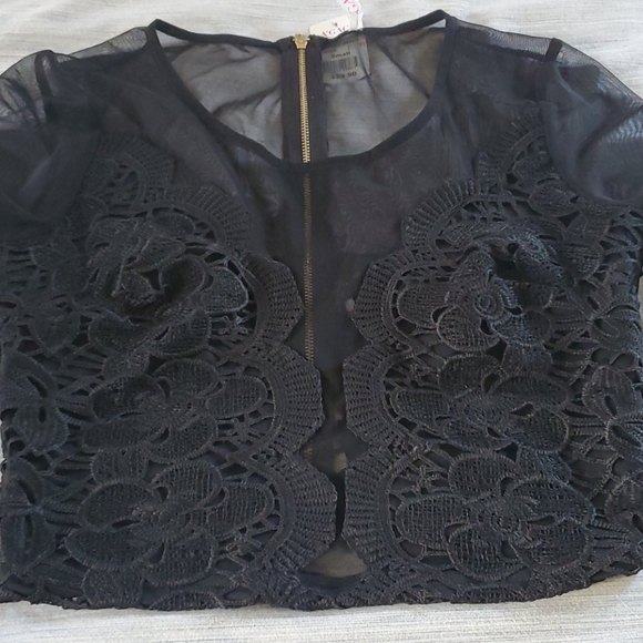 Sheer Black Lace Crop Top - Picture 2 of 7